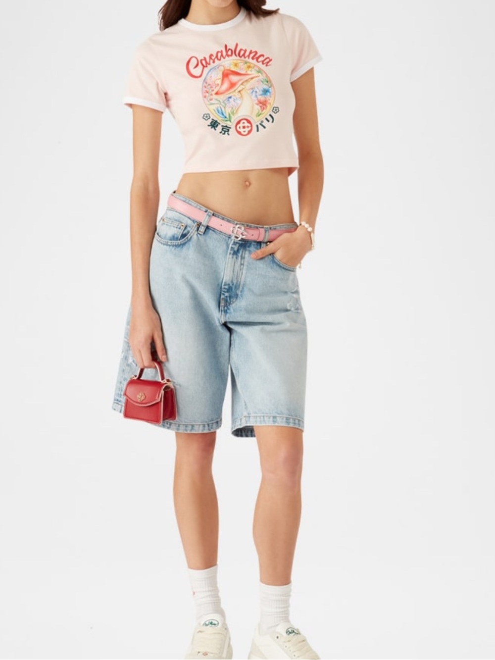 Casablanca Mushroom Emblem Print Crop Baby T-Shirt